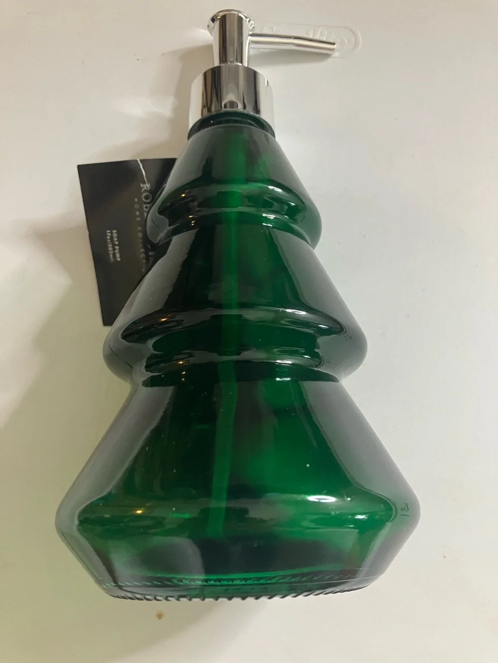 Green Glass Christmas Tree Soap Dispenser